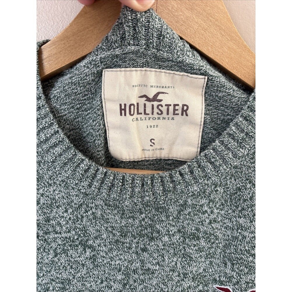 Hollister Men’s Small Green Heather Knit Crewneck Sweater Embroidered Logo - Picture 3 of 7